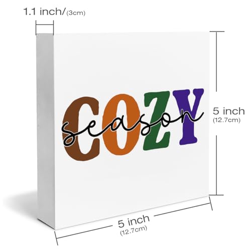 Fall Decor Cozy Season Wooden Box Sign Autumn Harvest Thanksgiving Decorations Rustic Home Desk Shelf Tabletop Decor 5 x 5 Inches - color: Multicolor COZY