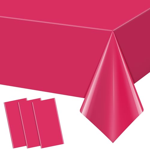 3Pcs Hot Pink Tablecloth,Disposable Plastic Tablecloths,Waterproof Hot Pink Rectangle Table Cover for Graduation Birthdays Weddings Anniversary Party Decorations,54 x 108 Inch - color: Hot Pink, size: 3 Pack