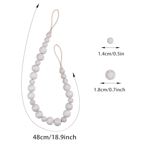 2 Pack Wood Bead Curtain Tieback, Boho Curtain Holdback,Whitewashed - color: White Washed