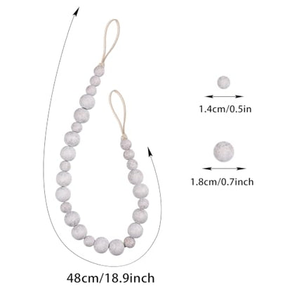2 Pack Wood Bead Curtain Tieback, Boho Curtain Holdback,Whitewashed - color: White Washed
