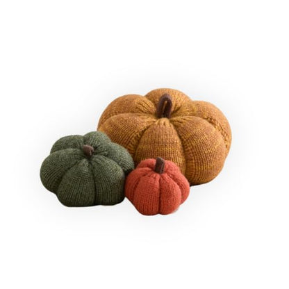 Set of 3 Multi-size Cozy Knit Pumpkins (Marigold Large Multi-size set) - color: Marigold Large Multi-size