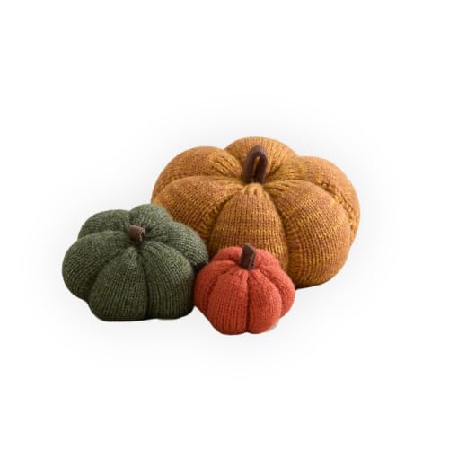 Set of 3 Multi-size Cozy Knit Pumpkins (Marigold Large Multi-size set) - color: Marigold Large Multi-size