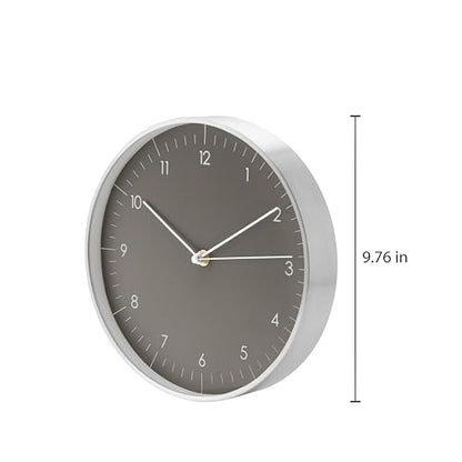 LUUK LIFESTYLE Modern Silent Quartz Wall Clock, 10in, Dark Grey & Silver | Designed in Germany, Simple & Elegant, Non-ticking, Analog, Battery operated, Housewarming gift, for Living room, Bedroom - color: Dark Grey, 10"