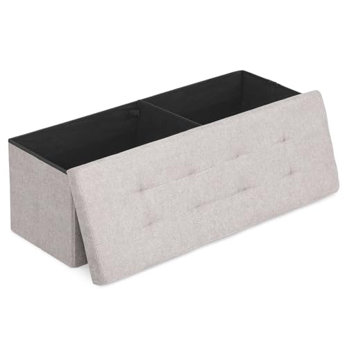 Athena Collection 43" Storage Ottoman Bench Folding Bench with 130L Hidden Storage, Large End of Bed Bench Linen Foot Rest Stool Chest with Flipping Lid for Living Room Bedroom Entryway, Sandy Beige - color: Sandy Beige, style: 43" Linen