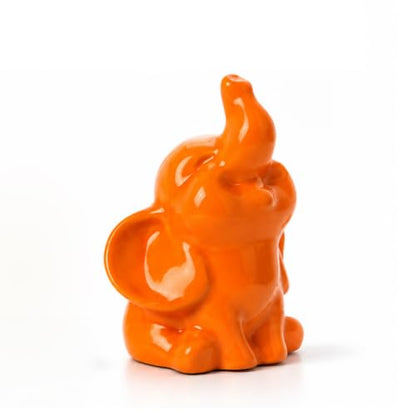 OwMell Tiny Smiling Elephant Statue Hand-Carved Healing Stone - Orange - color: Happy Orange