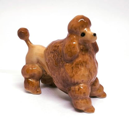 Handmade Ceramic Brown Poodle Figurine, Shelf Decor