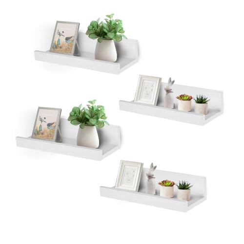 Muzilife 12" Small Floating Shelves Wood Wall Shelf with Lip, 4Pcs, White - color: White, size: 12"-4pcs