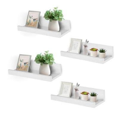 Muzilife 12" Small Floating Shelves Wood Wall Shelf with Lip, 4Pcs, White - color: White, size: 12"-4pcs