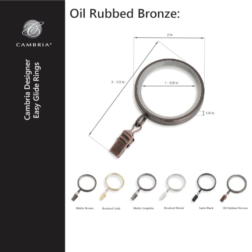Cambria Designer 2" Oil Rubbed Bronze Quiet Glide Curtain Rings 18 Pack - color: Oil Rubbed Bronze, size: Large 2 in