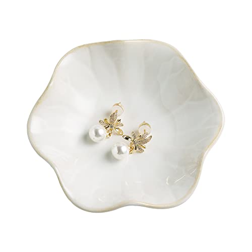 BEUNAIZER Jewelry Dish Tray, Ring Dish, Ceramic Trinket Tray, Key Bowl - color: Milky White
