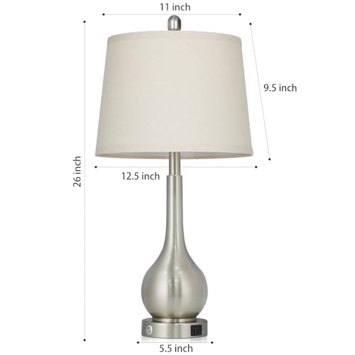 Rinweey 26" Silver Table Lamps Set of 2 for Living Room, Touch Control Bedside Lamp with USB Charging Ports, 3-Way Dimmable Brushed Nickel Bedroom Lamps for Nightstand (2 LED Bulbs Included) - color: Silver (2 Pack)