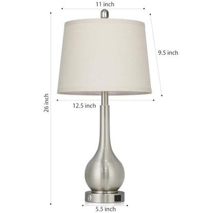 Rinweey 26" Silver Table Lamps Set of 2 for Living Room, Touch Control Bedside Lamp with USB Charging Ports, 3-Way Dimmable Brushed Nickel Bedroom Lamps for Nightstand (2 LED Bulbs Included) - color: Silver (2 Pack)