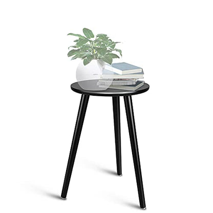 Uneedem Indoor Plant Stand, Modern Plant Table 16.5" Tall Wood Mid Century Flower Holder Small Round Side End Table - color: Black, size: 16.5"