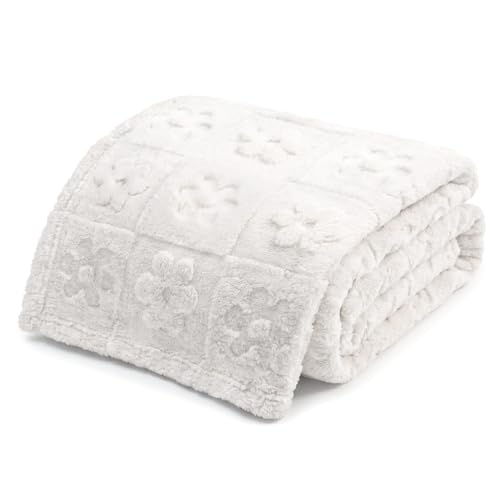 Americanflat 50x60 Jacquard Fleece Throw Blanket - Soft and Breathable Throw Blanket for Couch, Bed, Chair - Fleece Blankets Perfect for Home, Bedroom, or Outdoor Use - Flower Design in Cream - color: Cream, size: 50x60, style: Flower