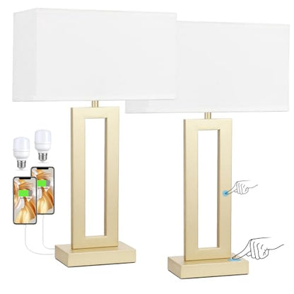 22" Tall Touch Lamps for Nightstand with USB C+A, 3 Way Dimmable Gold Lamp - color: A. White&Gold, size: Large(22in)