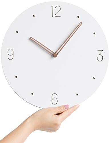 Stephanie Imports Modern Minimalist Wood on White Silent Wall Clock - color: Wood on White