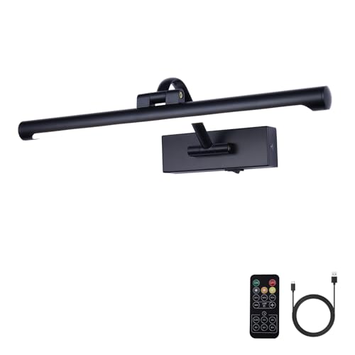 Black Picture Lights Battery Operated 16” Frame light Rechargeable Gallery Lighting Remote Wireless Art Light for Painting Dimmable Display Lights with Timer Wall Sconce for Portrait Dartboard - color: Battery Operated Black, size: 16 Inch