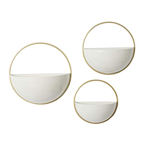 Deco 79 Metal Geometric Indoor Outdoor Wall Planter Indoor Outdoor Round Hanging Planter, Set of 3 Plant Hanger 12", 10", 9"W, White - color: White