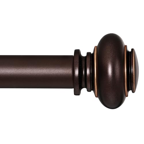 SIMEWIN Bronze Curtain Rods for Windows 28 to 48 Inches Adjustable Decorative 1 Inch Diameter Single Window Curtain Rod Set with Classic Finials, Bronze with Gold Finishing - color: Bronze, size: 28"-48"
