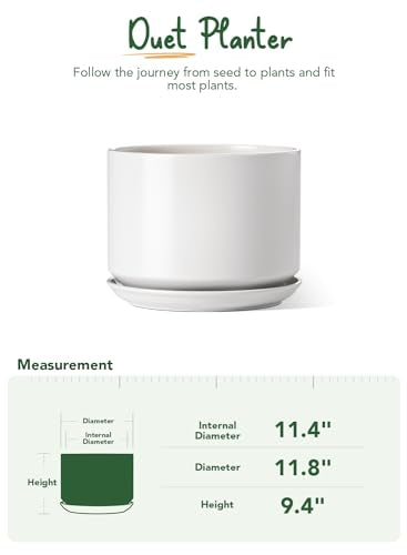 LE TAUCI 12 Inch Pots for Plants, Ceramic Planter with Saucer, White - color: White, size: 12"