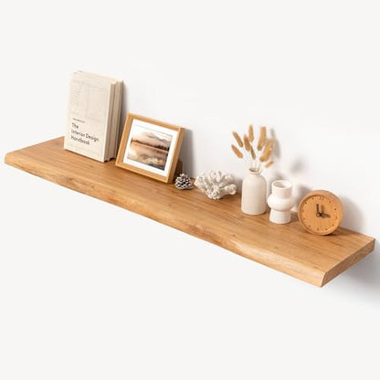 48" Live Edge Floating Shelf, Solid Elm Wood Wall Shelf - color: Artisan Natural, size: 48 Inch | 1 Pack