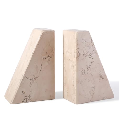 Koville Natural Stone Bookends for Shelves, Granite Book Ends for Heavy Books, Non-Slip Heavy Duty Book Stopper for CD/Movies, Decorative Bookend for Bookshelf Table Home Decor(Pink) - color: Trapezoid-pink