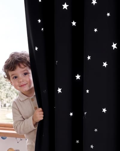 NICETOWN Black Blackout Kids Curtains for Boys Bedroom, 1 PC, W34 x L63 - color: Black, size: 34"W x 64"L (Pack of 1)