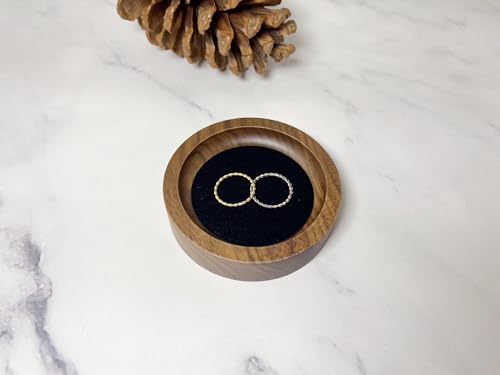 Wooden Jewelry Tray Small Trinket Dish with Velvet Surface Rings Earrings Dish Necklaces Display Tray for Dresser Drawer Tabletop(Round) - size: Round-Black