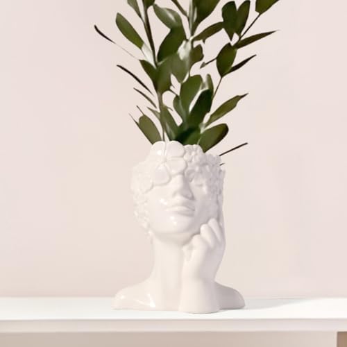 Ceramic Face Vase White Flower Vase for Decor, Female Face Vase Art, Modern Decorative Vase Centerpiece for Table, Shelf, Living Room, Office, Bedroom, Small - style: Vase shaped like a face1