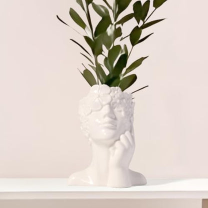 Ceramic Face Vase White Flower Vase for Decor, Female Face Vase Art, Modern Decorative Vase Centerpiece for Table, Shelf, Living Room, Office, Bedroom, Small - style: Vase shaped like a face1