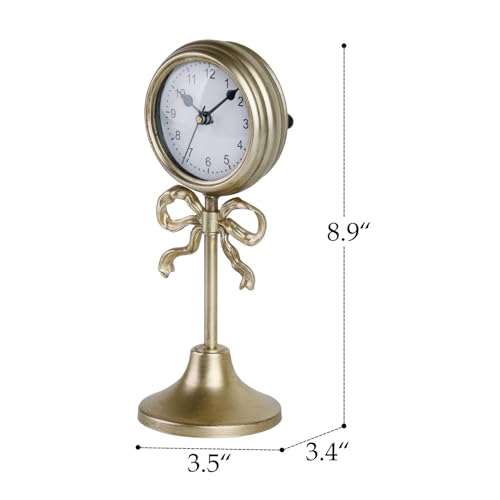 NIKKY HOME Small Gold Bow Table Clock, Silent Elegant Mantel Decor