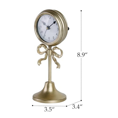 NIKKY HOME Small Gold Bow Table Clock, Silent Elegant Mantel Decor