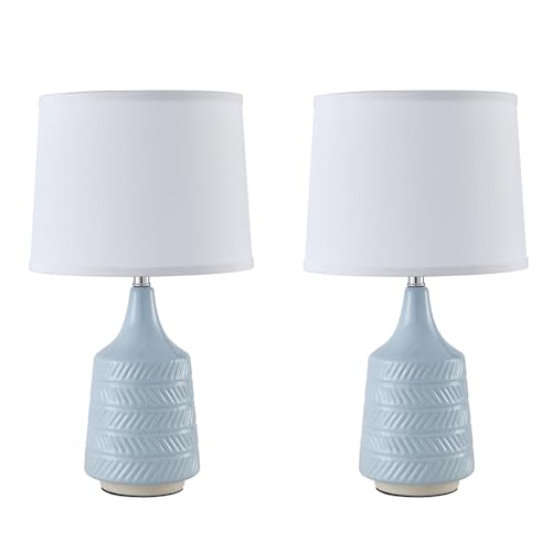 Sky Blue Ceramic Table Lamps Set of 2, 18.5" Modern Bedside Lamps for Night Stands, Classic Small Lamps for Living Room End Tables, Farmhouse Boho Lamp for Bedroom Office, LED Bulbs Included - color: Sky Blue