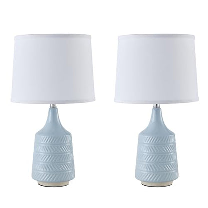 Sky Blue Ceramic Table Lamps Set of 2, 18.5" Modern Bedside Lamps for Night Stands, Classic Small Lamps for Living Room End Tables, Farmhouse Boho Lamp for Bedroom Office, LED Bulbs Included - color: Sky Blue
