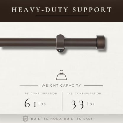 Serena Single Curtain Rod with Contemporary Cap Finial, Antique Bronze - 32"W x 78"L - color: Antique Bronze, size: 32"W x 78"L