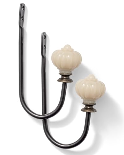 Curtain Pull Backs - 2pcs, Wall Mounted Drapery Tiebacks with White Pumpkin, Heavy Duty Metal Decorative Window Drapery Curtain Holder Curtain Hooks with Screws (White Pumpkin) - color: White Pumpkin