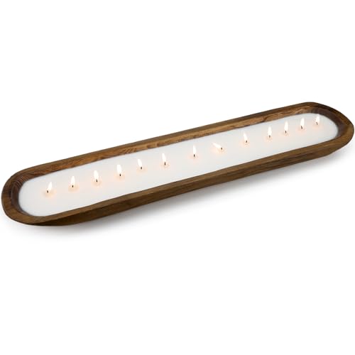 Gerrii 30 Inch Wooden Dough Bowl, Farmhouse Candle Centerpiece