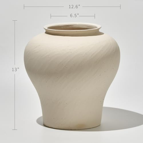 LB2 White Ceramic Large Vase, 13" Tall Zen Style vase, Terra Cotta Pitcher, Distressed Farmhouse Decor, Pottery Decorative Flower for Home Décor - color: D - White 13"