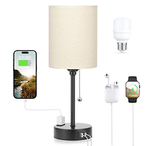 Small Bedside Table Lamp for Bedroom - Desk Lamp with USB Ports for Dorm - color: Beige, size: 14.6 in