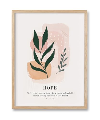 HesenDot Hope Natural OAK Wood Framed Wall Art,12x16in Christian Print - color: Bible Verse Hope