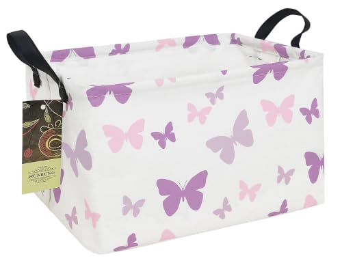 Rectangle Foldable Storage Basket Handles For Home, Butterfly - color: Rec-Purple Butterfly