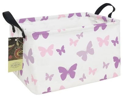 Rectangle Foldable Storage Basket Handles For Home, Butterfly - color: Rec-Purple Butterfly