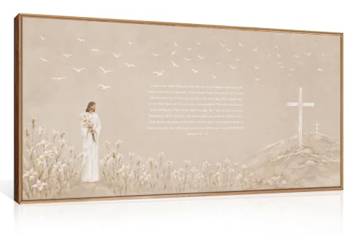 Christian Jesus Bible Verse Framed Canvas Wall Art Set-40"x20"x1 - color: Neutral Jesus Bible Verse Wall Art, size: 40"L x 20"W