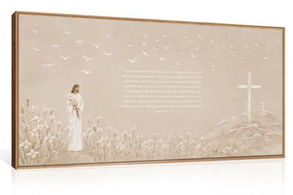 Christian Jesus Bible Verse Framed Canvas Wall Art Set-40"x20"x1 - color: Neutral Jesus Bible Verse Wall Art, size: 40"L x 20"W