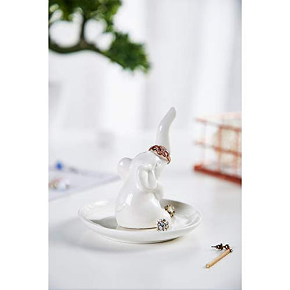 HOME SMILE Elephant Ring Dish Holder for Jewelry,Elephant Gifts for Women Chritsmas,Engagement Wedding Trinket Trays,Ceramic White - style: Elephant