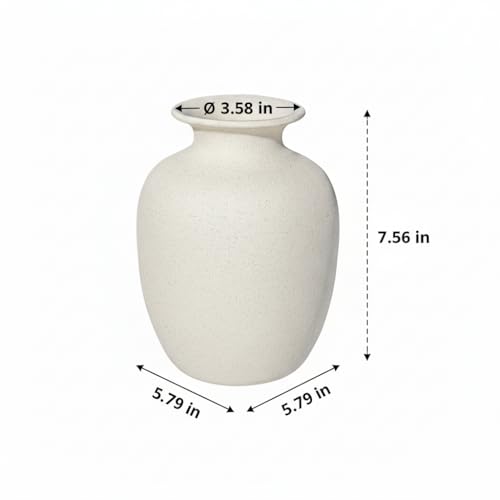 Rustic Farmhouse Vase for Pampas Grass, Beige Ceramic Vase for Flowers, 7 Inch Boho Vases for Home Decor, Aesthetic Desk, Night Stand, Book Shelf Decor - color: Beige