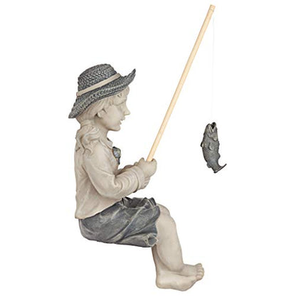 Design Toscano Big Catch Fisherwoman Nellie Girl with Fishing Pole Garden Statue, Medium 17 Inch Tall, Cast Stone Resin, Two Tone Stone Finish - color: Medium Nellies Big Catch