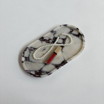 Natural Marble Stone 11.8 inches Oval Catchall Tray Classics Sundries Storage Jewelry Plates (Calacatta Purple)