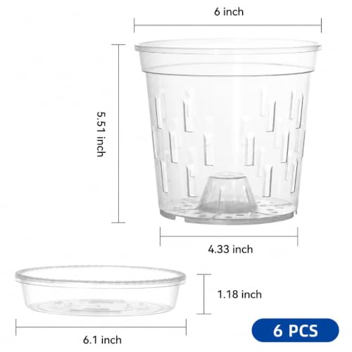TRUEDAYS Orchid Pot with Saucers, 6 Pack 6 Inch Plant Pot with Drainage - size: 6Inch-6Pack with 6 Saucers