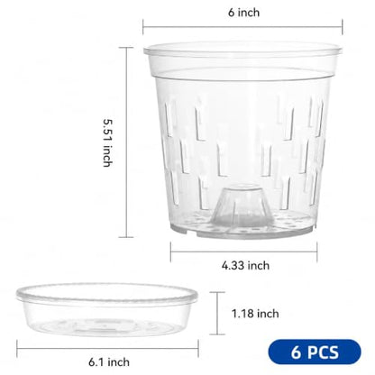 TRUEDAYS Orchid Pot with Saucers, 6 Pack 6 Inch Plant Pot with Drainage - size: 6Inch-6Pack with 6 Saucers